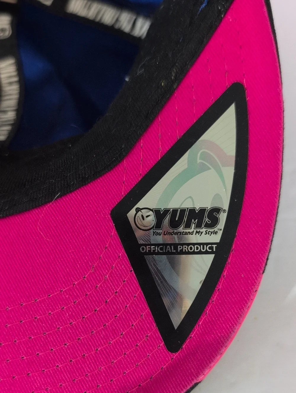 RARE VTG YUMS Swirls Blue, Black & Pink Smiley Snapback Hat
